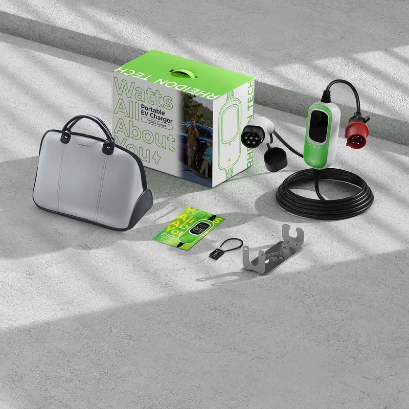 Incarcator portabil EV Rheidon 11 kW, cablul de 7,5 metri  - PC100-11K - Green