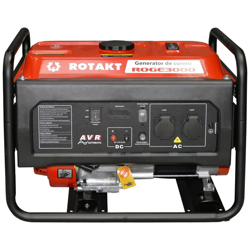 Generator De Curent Pe Benzina Rotakt ROGE3000 3.0 KW, AVR, Voltmetru, Iesire De 12V, Consum de 1,09L/ora